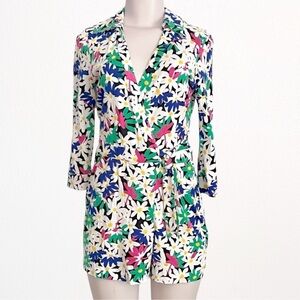 Diane von Furstenberg Celeste Wrap Shorts Romper Garden Daisy Silk Blend SZ 6